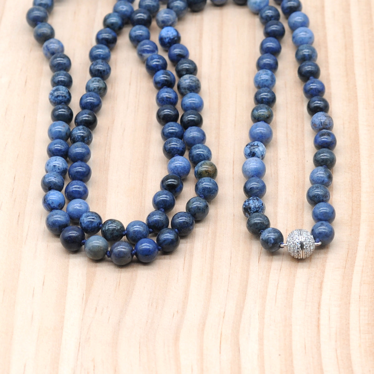 GMN291 Hand-Knotted Dumortierite Gemstone Beaded Necklace 8mm 10mm