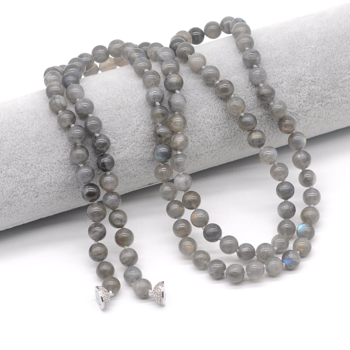 GMN292 Hand-Knotted Labradorite Gemstone Beaded Necklace 8mm 10mm