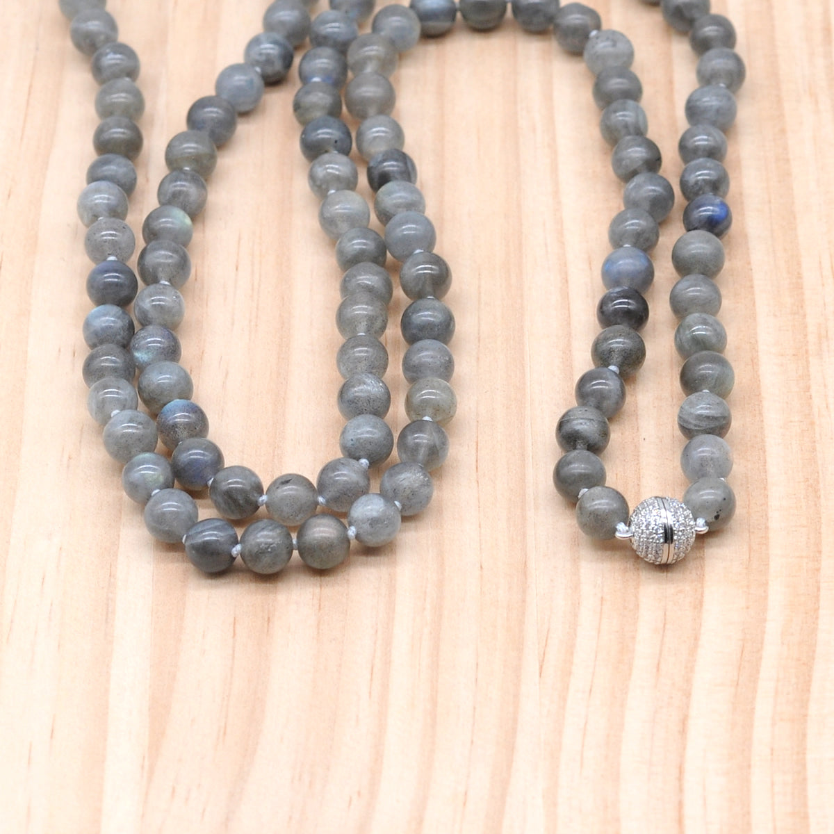 GMN292 Hand-Knotted Labradorite Gemstone Beaded Necklace 8mm 10mm