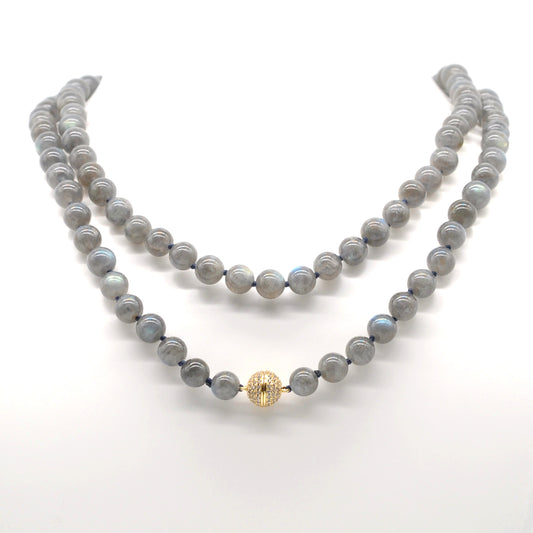 GMN293 Hand-Knotted Labradorite Gemstone Beaded Necklace 8mm 10mm