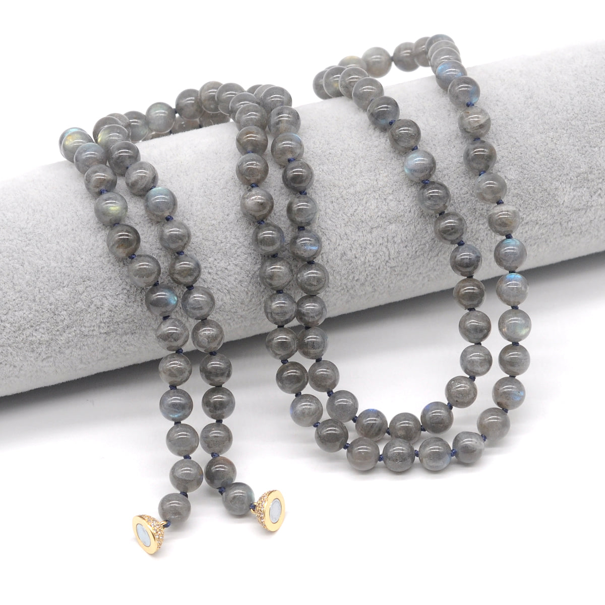 GMN293 Hand-Knotted Labradorite Gemstone Beaded Necklace 8mm 10mm