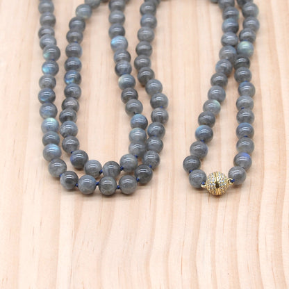 GMN293 Hand-Knotted Labradorite Gemstone Beaded Necklace 8mm 10mm