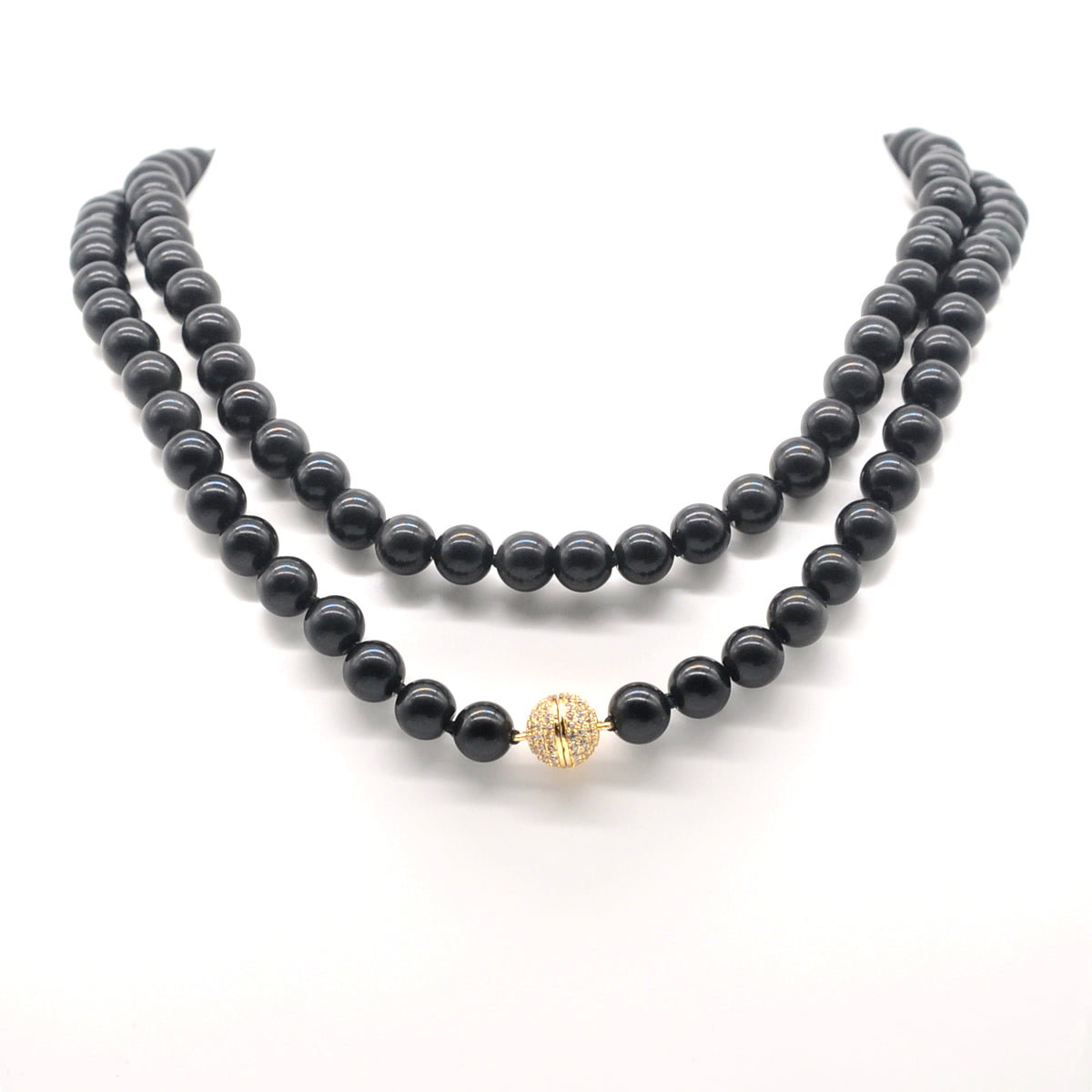 GMN296 Hand-Knotted Black Obsidian Beaded Necklace 8mm 10mm