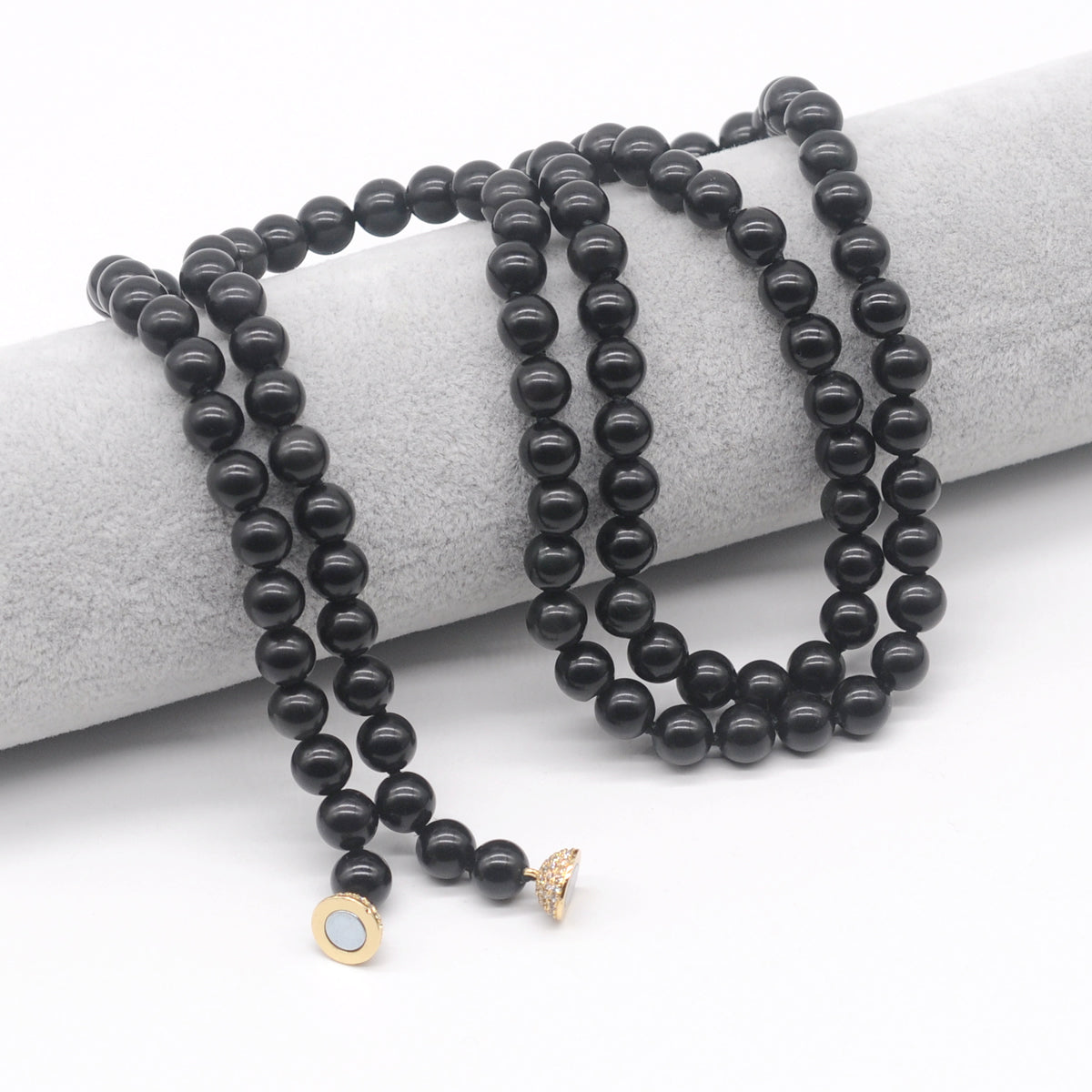 GMN296 Hand-Knotted Black Obsidian Beaded Necklace 8mm 10mm