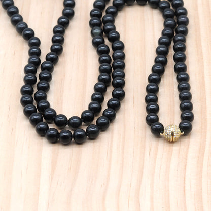 GMN296 Hand-Knotted Black Obsidian Beaded Necklace 8mm 10mm