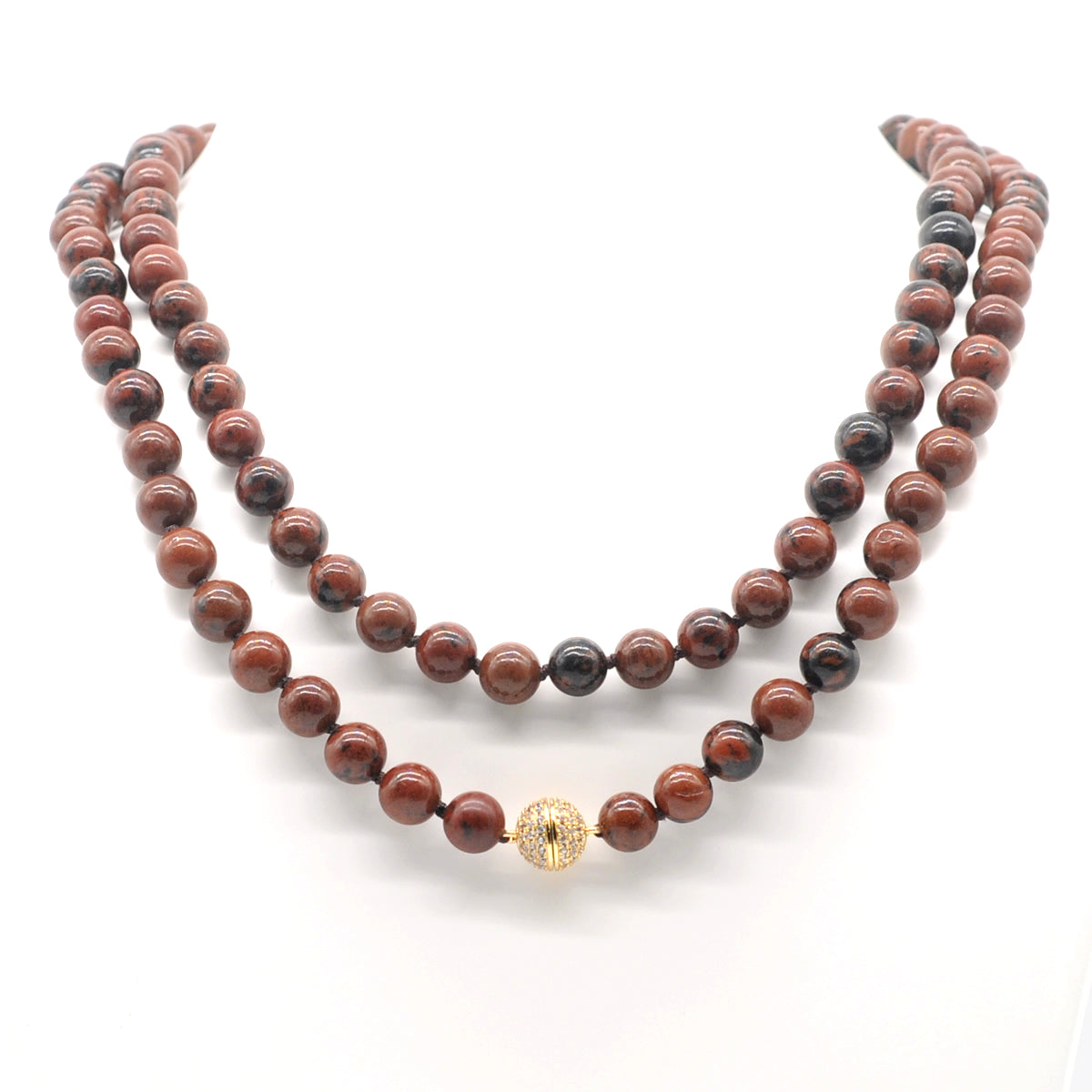 GMN297 Hand-Knotted Mahogany Obsidian Beaded Necklace 8mm 10mm