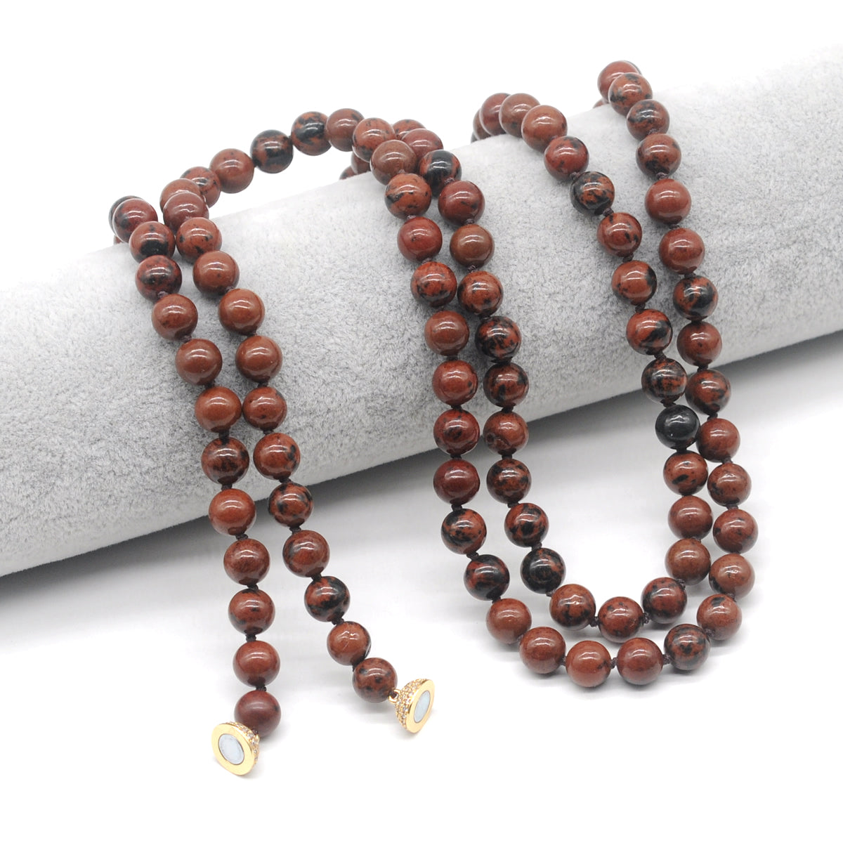 GMN297 Hand-Knotted Mahogany Obsidian Beaded Necklace 8mm 10mm