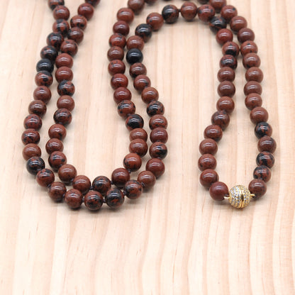 GMN297 Hand-Knotted Mahogany Obsidian Beaded Necklace 8mm 10mm