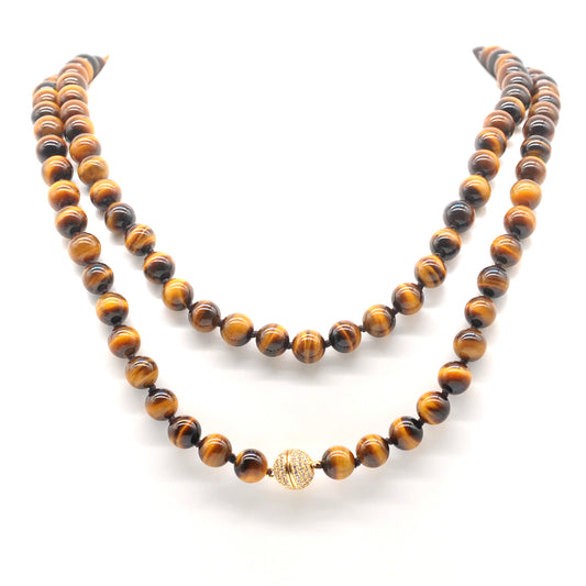 GMN300 Hand-Knotted Yellow Tiger Eye Beaded Necklace 8mm 10mm