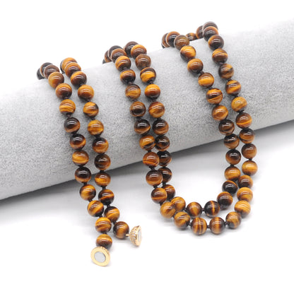 GMN300 Hand-Knotted Yellow Tiger Eye Beaded Necklace 8mm 10mm