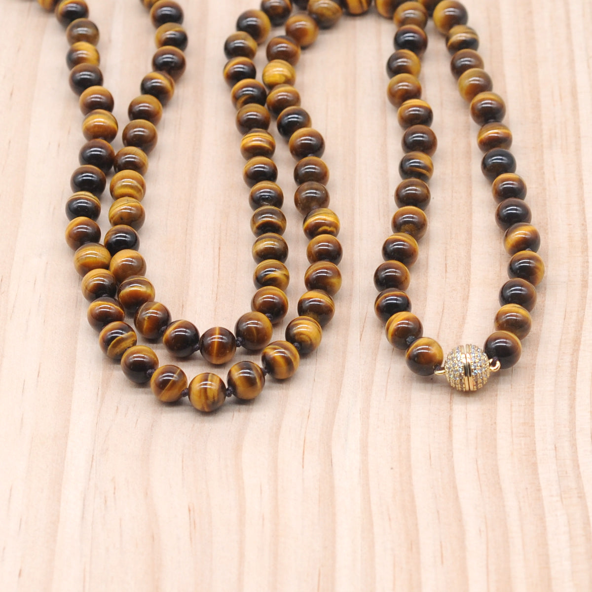 GMN300 Hand-Knotted Yellow Tiger Eye Beaded Necklace 8mm 10mm