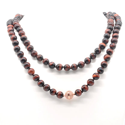 GMN301 Hand-Knotted Red Tiger Eye Beaded Necklace 8mm 10mm