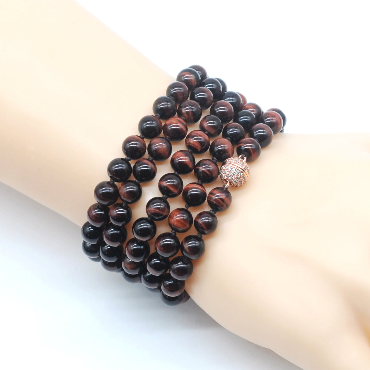 GMN301 Hand-Knotted Red Tiger Eye Beaded Necklace 8mm 10mm