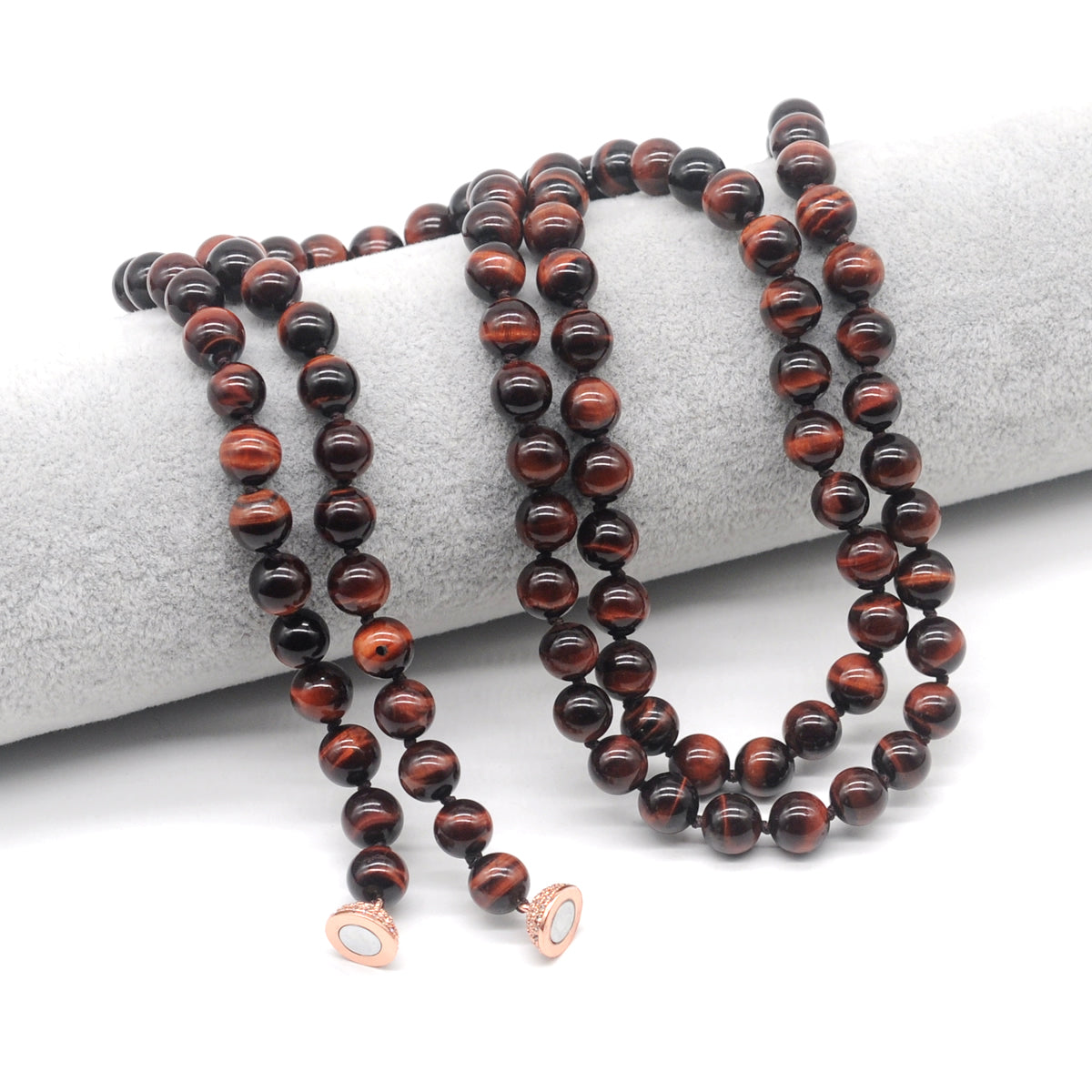 GMN301 Hand-Knotted Red Tiger Eye Beaded Necklace 8mm 10mm