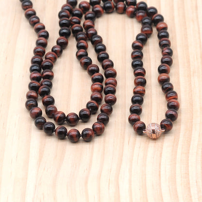 GMN301 Hand-Knotted Red Tiger Eye Beaded Necklace 8mm 10mm