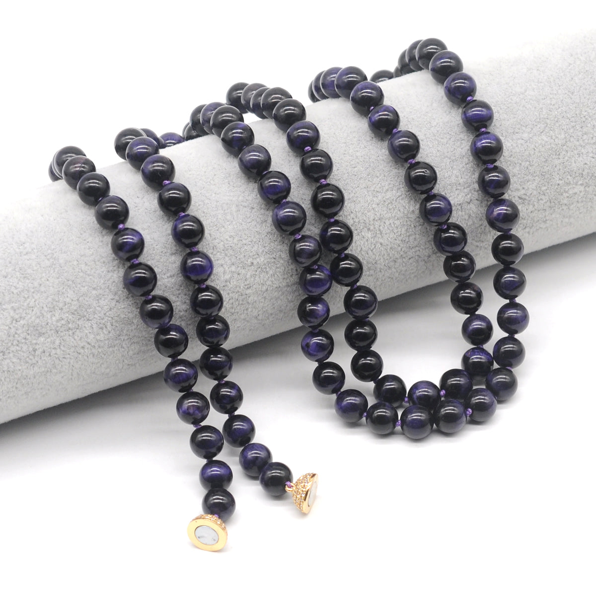 GMN304 Hand-Knotted Purple Tiger Eye Beaded Necklace 8mm 10mm