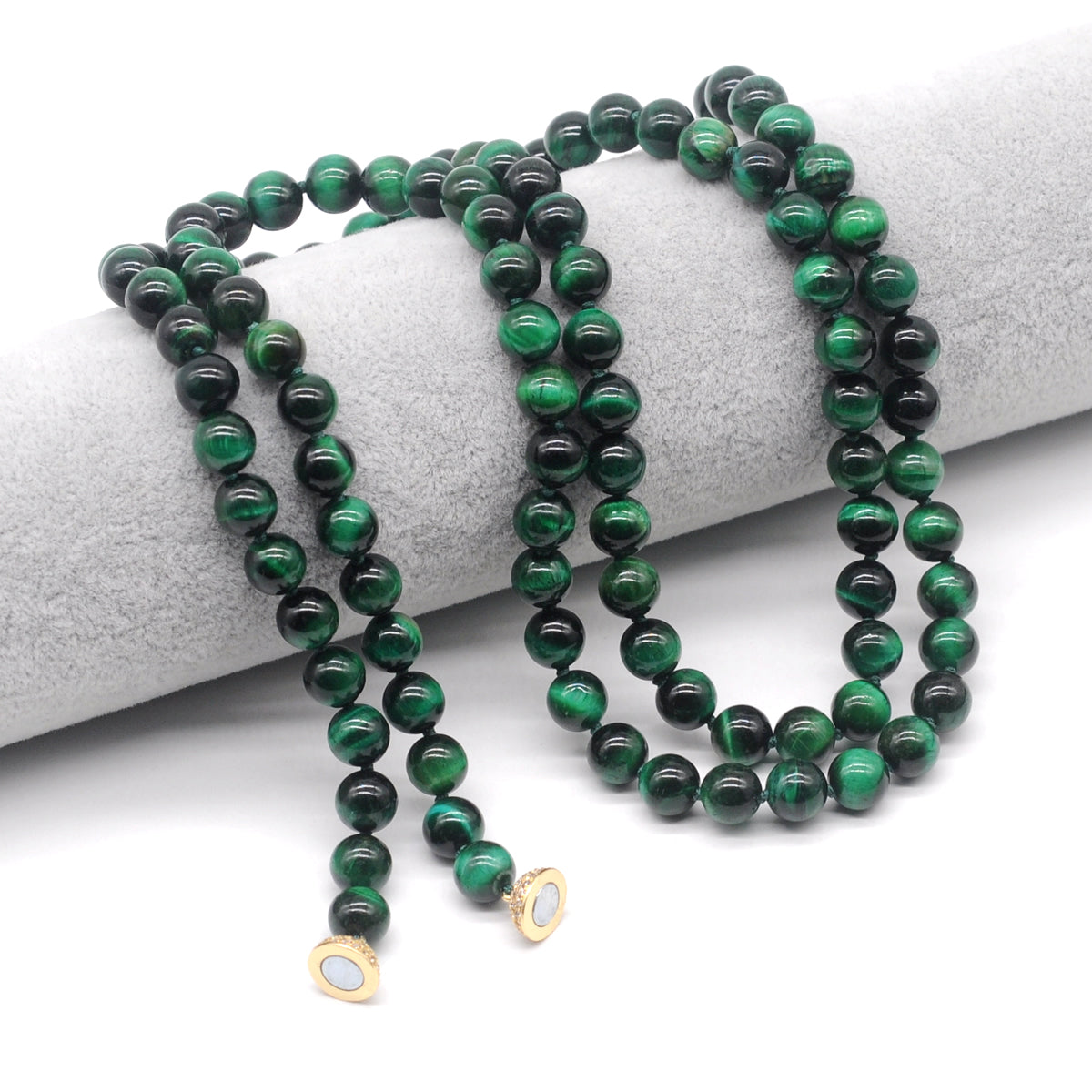 GMN306 Hand-Knotted Green Tiger Eye Beaded Necklace 8mm 10mm