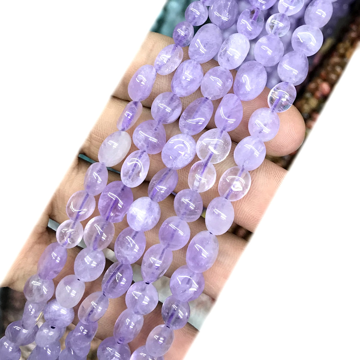 CNG02 Amethyst Gemstone Beads Smooth Nugget 6x8mm 15" Strand