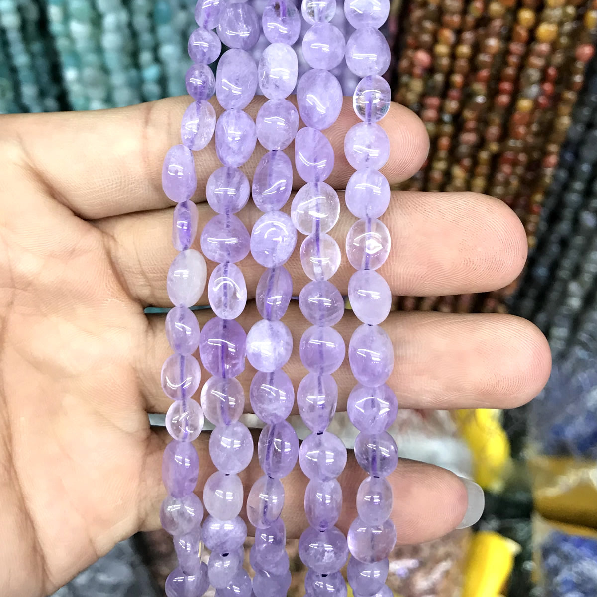 CNG02 Amethyst Gemstone Beads Smooth Nugget 6x8mm 15" Strand