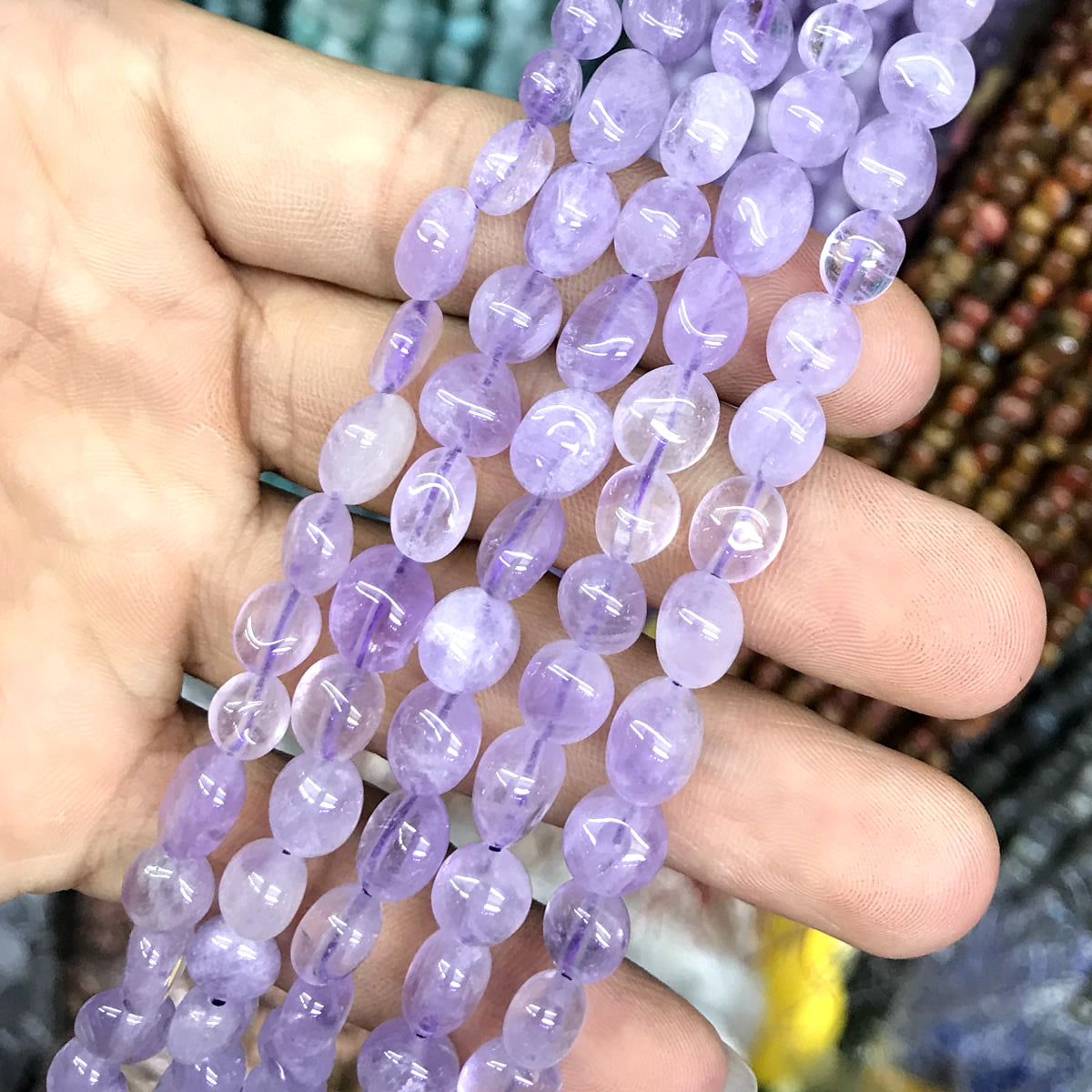 CNG02 Amethyst Gemstone Beads Smooth Nugget 6x8mm 15" Strand