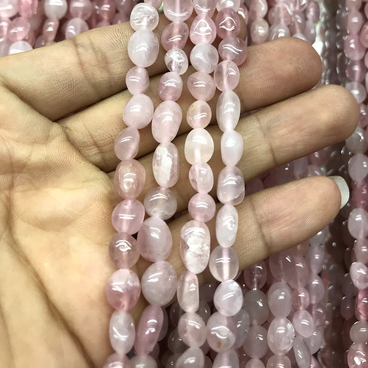 CNG05 Madagascar Rose Quartz Beads Smooth Nugget 6x8mm 15" Strand