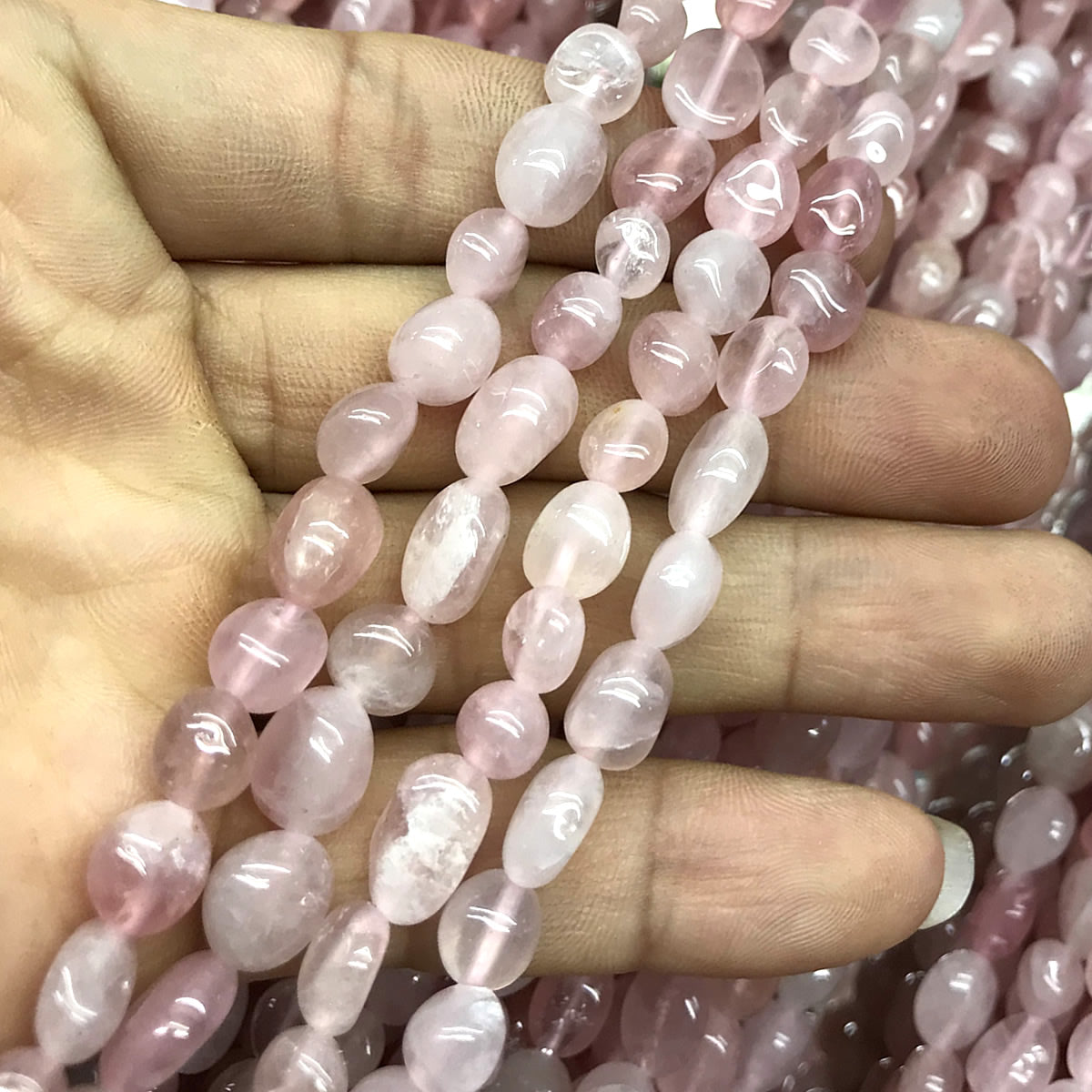 CNG05 Madagascar Rose Quartz Beads Smooth Nugget 6x8mm 15" Strand