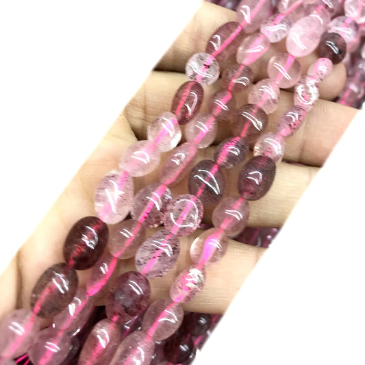 CNG06 Strawberry Quartz Beads Smooth Nugget 6x8mm 15" Strand