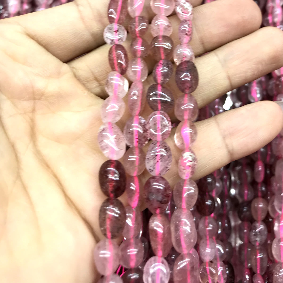 CNG06 Strawberry Quartz Beads Smooth Nugget 6x8mm 15" Strand