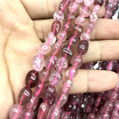 CNG06 Strawberry Quartz Beads Smooth Nugget 6x8mm 15" Strand