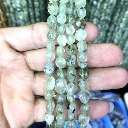 CNG07 Green Rutilated Quartz Beads Smooth Nugget 6x8mm 15" Strand