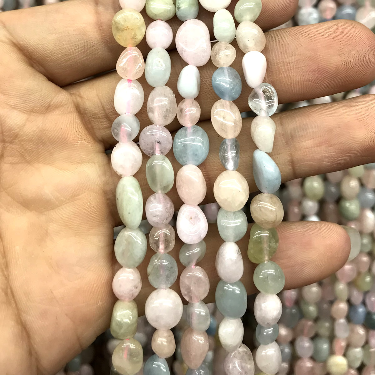 CNG11 Morganite Gemstone Beads Smooth Nugget 6x8mm 15" Strand