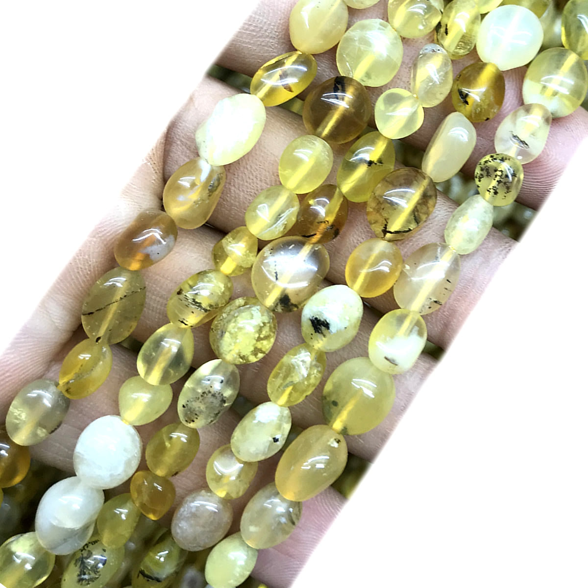 CNG12 Yellow Opal Gemstone Beads Smooth Nugget 6x8mm 15" Strand