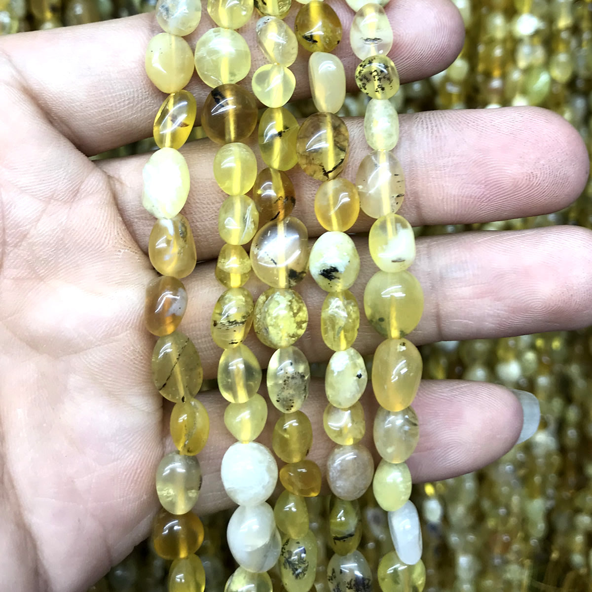 CNG12 Yellow Opal Gemstone Beads Smooth Nugget 6x8mm 15" Strand