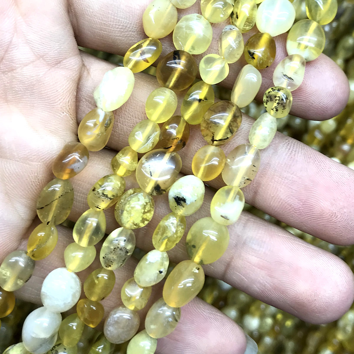 CNG12 Yellow Opal Gemstone Beads Smooth Nugget 6x8mm 15" Strand