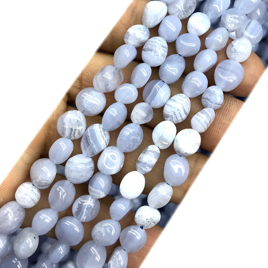 CNG15 Blue Lace Agate Beads Smooth Nugget 6x8mm 15" Strand