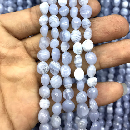 CNG15 Blue Lace Agate Beads Smooth Nugget 6x8mm 15" Strand