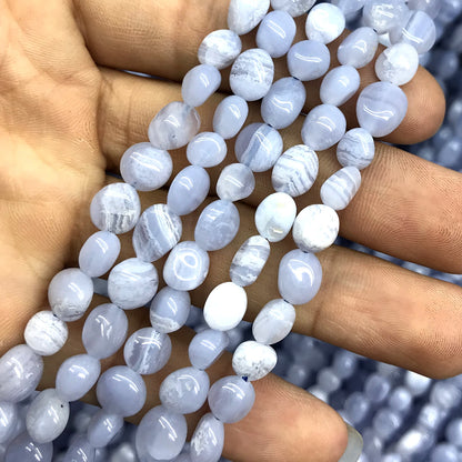 CNG15 Blue Lace Agate Beads Smooth Nugget 6x8mm 15" Strand