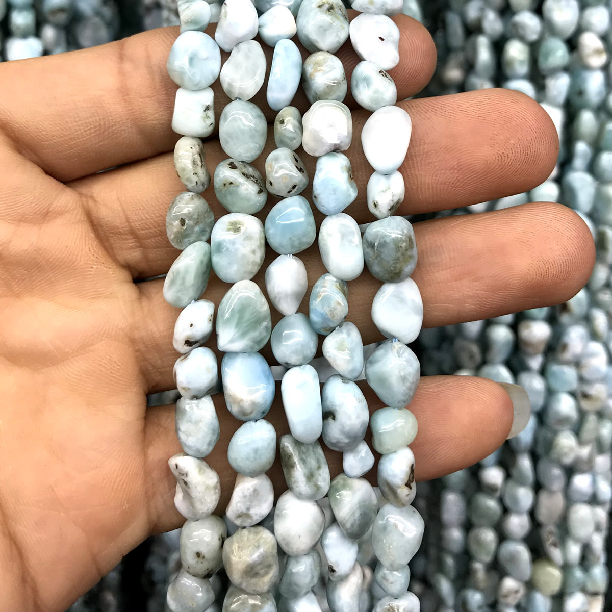 CNG16 Larimar Gemstone Beads Smooth Nugget 6x8mm 15" Strand