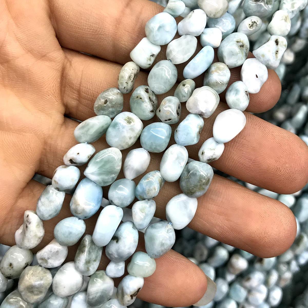 CNG16 Larimar Gemstone Beads Smooth Nugget 6x8mm 15" Strand