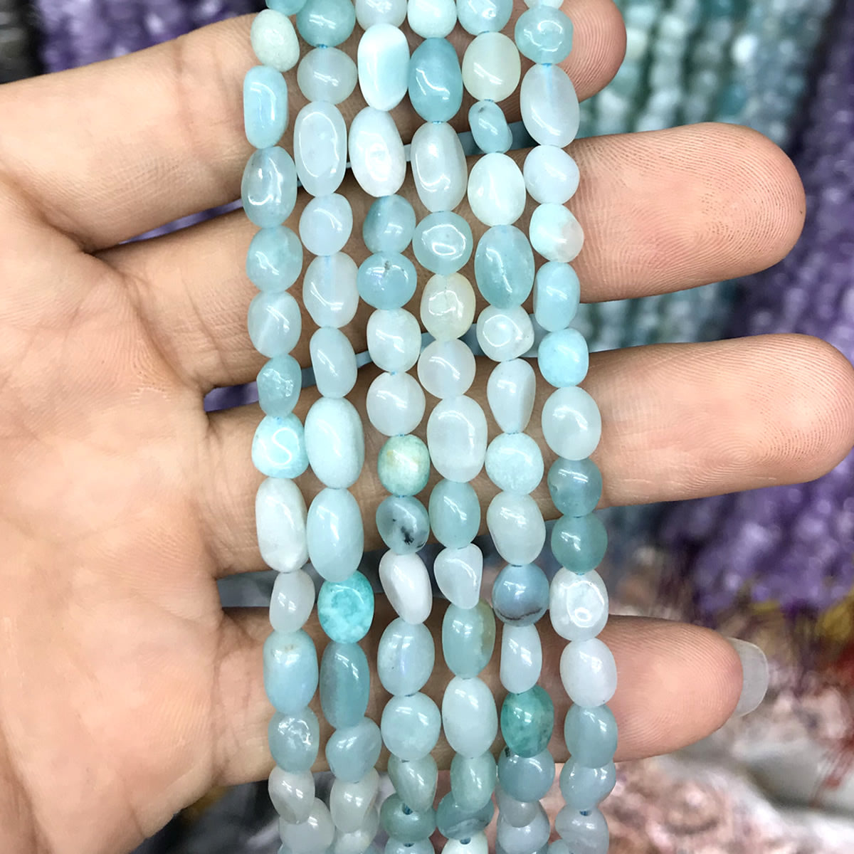 CNG17 Amazonite Gemstone Beads Smooth Nugget 6x8mm 15" Strand