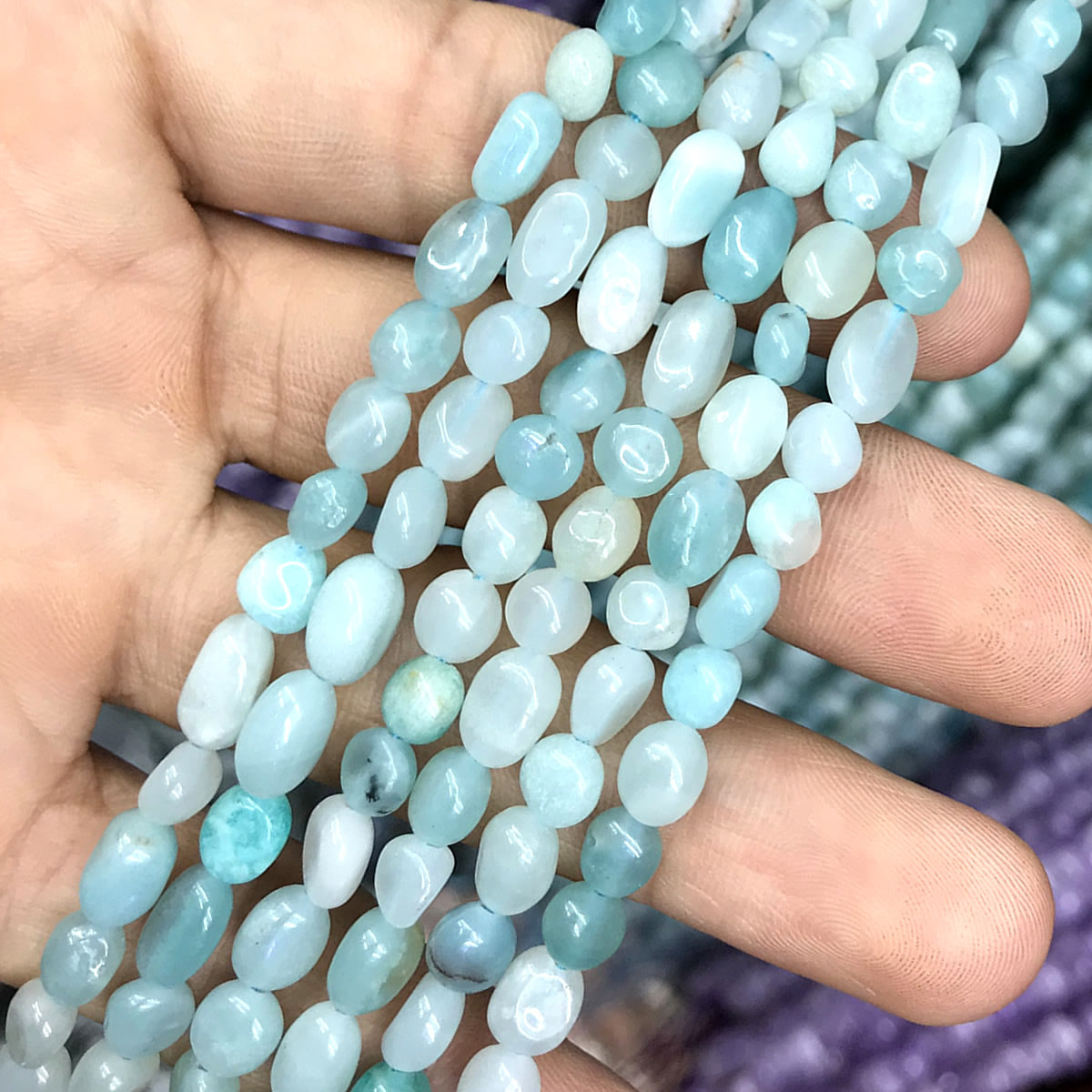 CNG17 Amazonite Gemstone Beads Smooth Nugget 6x8mm 15" Strand