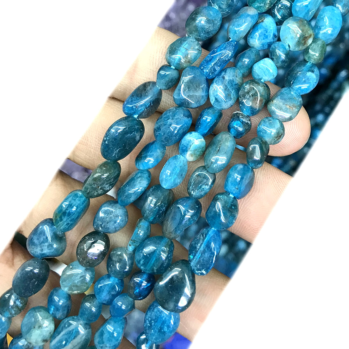 CNG18 Apatite Gemstone Beads Smooth Nugget 6x8mm 15" Strand