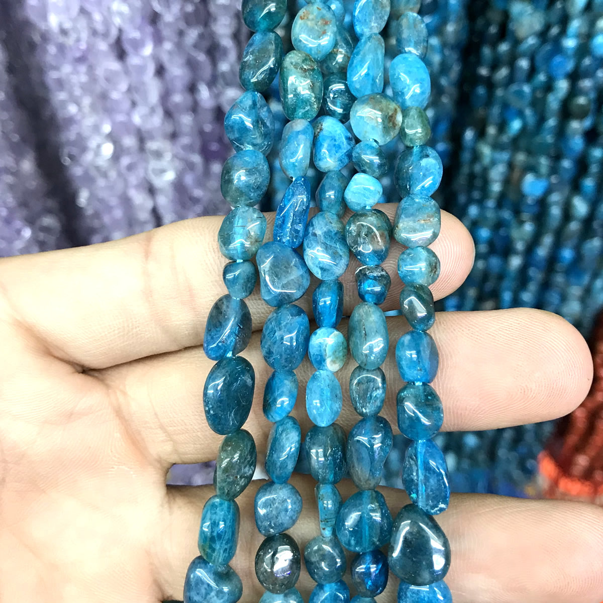 CNG18 Apatite Gemstone Beads Smooth Nugget 6x8mm 15" Strand