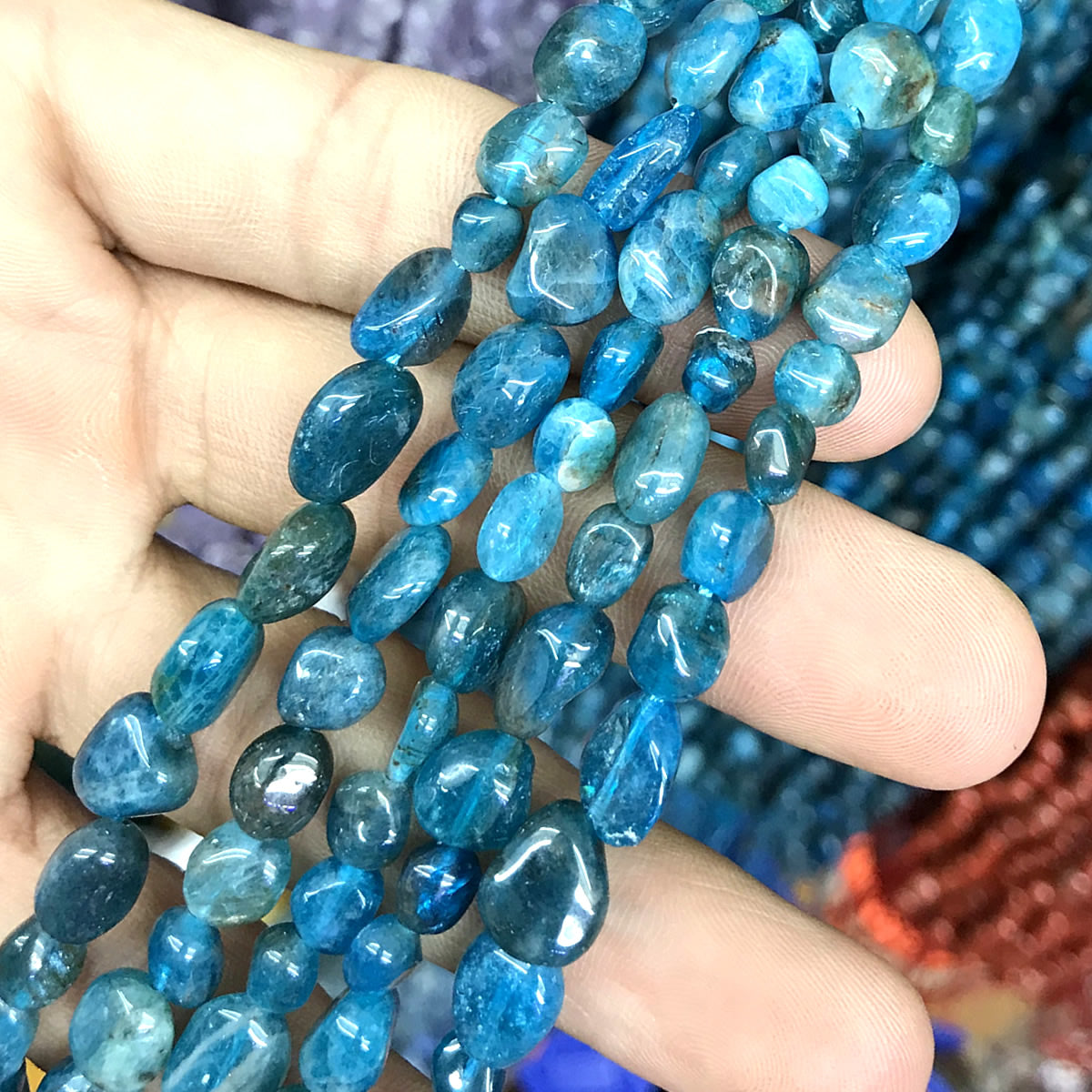 CNG18 Apatite Gemstone Beads Smooth Nugget 6x8mm 15" Strand