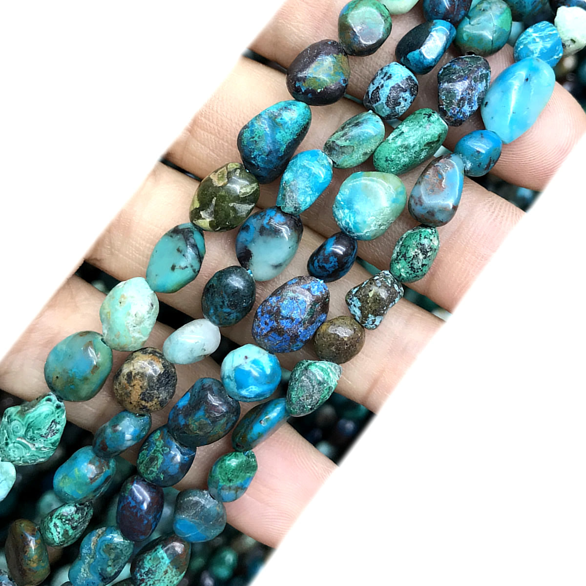 CNG19 Chrysocolla Gemstone Beads Smooth Nugget 6x8mm 15" Strand