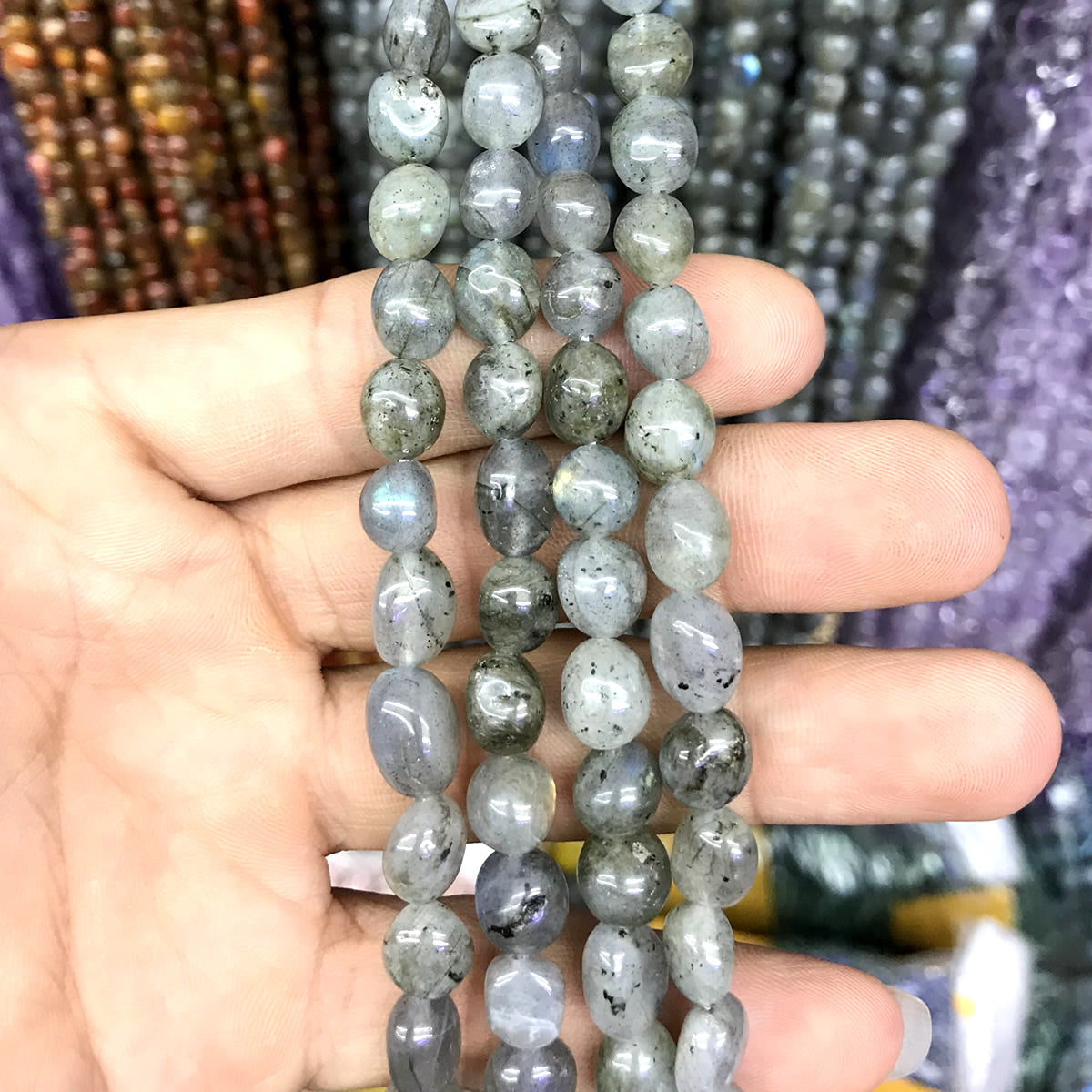 CNG20 Labradorite Gemstone Beads Smooth Nugget 6x8mm 15" Strand