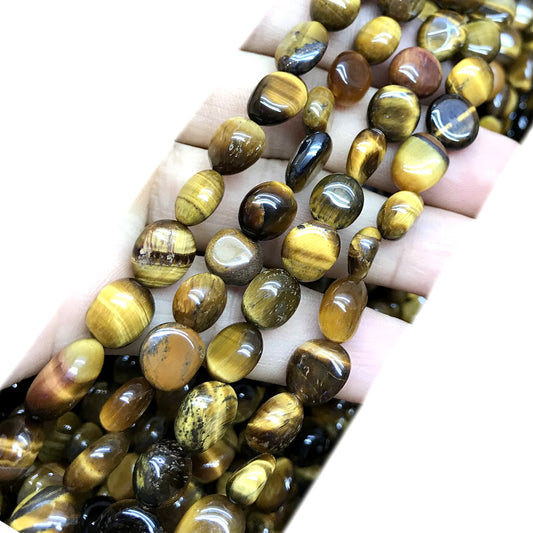 CNG22 Yellow Tiger Eye Beads Smooth Nugget 6x8mm 15" Strand