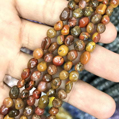 CNG23 Red Moss Agate Beads Smooth Nugget 6x8mm 15" Strand