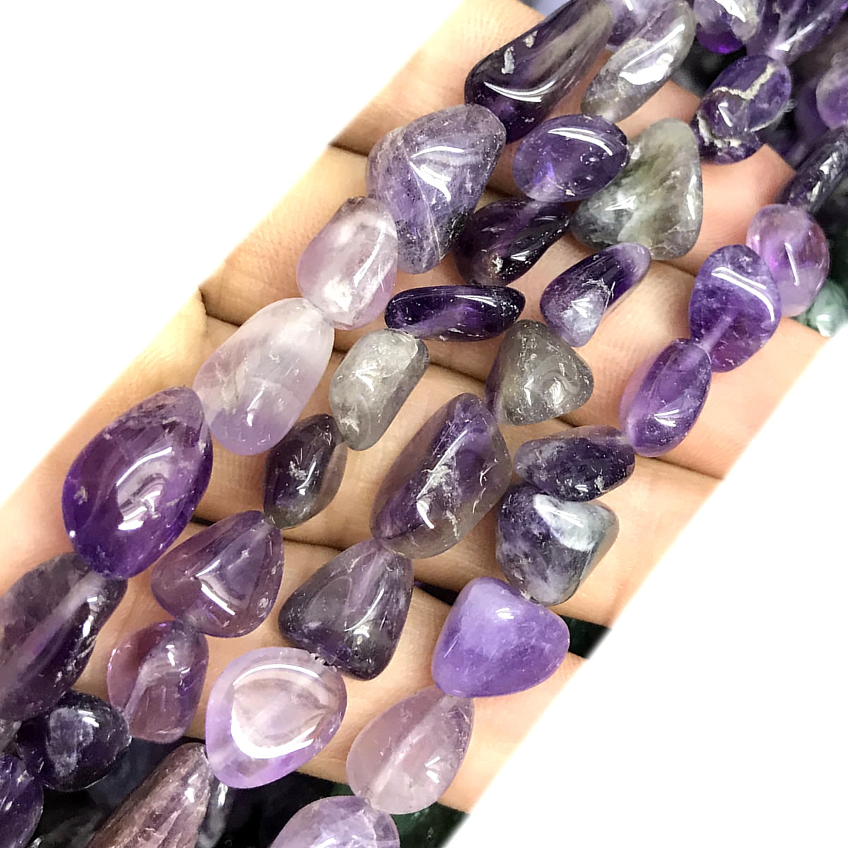 CNG32 Amethyst Gemstone Beads Smooth Nugget 8x10mm 15" Strand