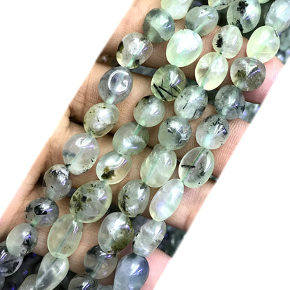 CNG34 Green Rutilated Quartz Beads Smooth Nugget 8x10mm 15" Strand